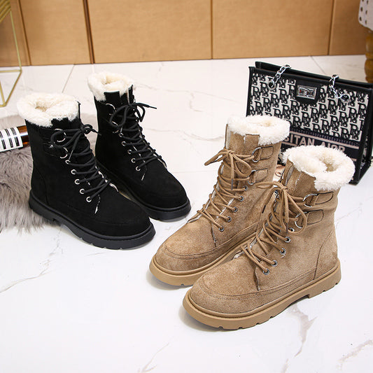 New Autumn And Winter Thick Warm Chunky Heel Platform Lace-up Martin Boots