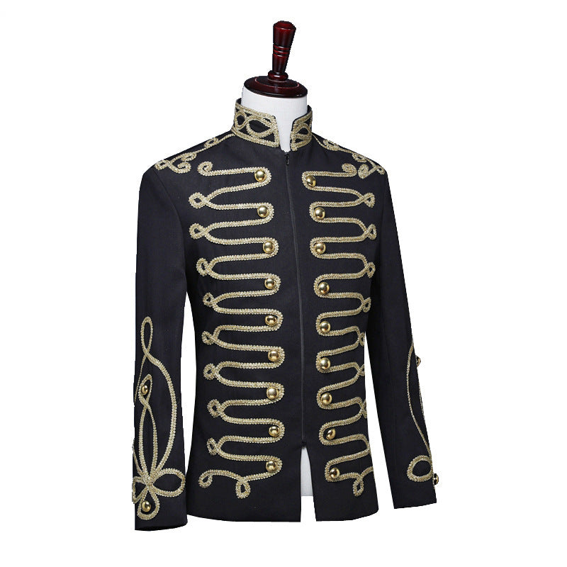 Black Gold Inlaid Zipper Men's Court Army Dress