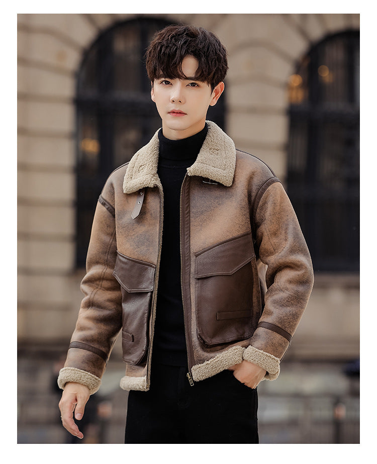 Leather And Fur Casual Coat For Men