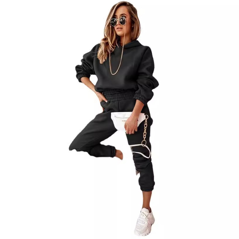 Fashion Sports Hooded Long-sleeved Trousers Two-piece Suit