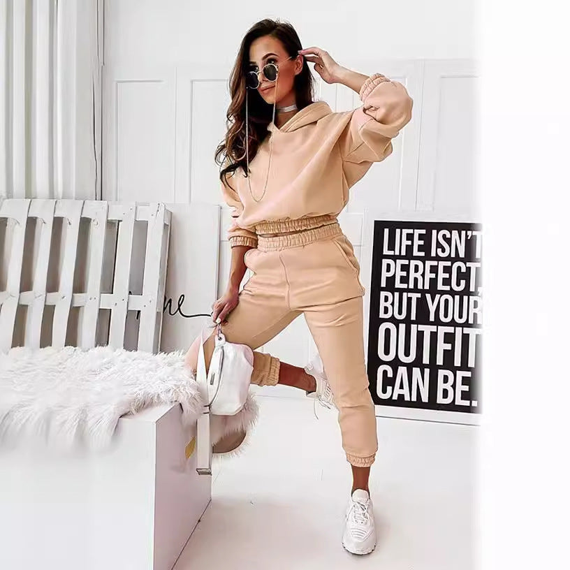 Fashion Sports Hooded Long-sleeved Trousers Two-piece Suit