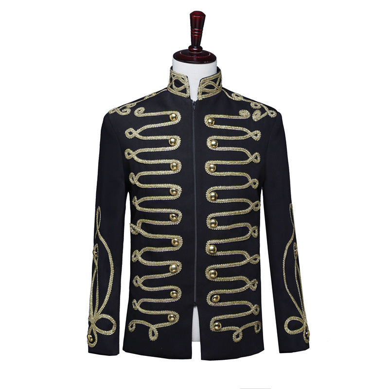 Black Gold Inlaid Zipper Men's Court Army Dress