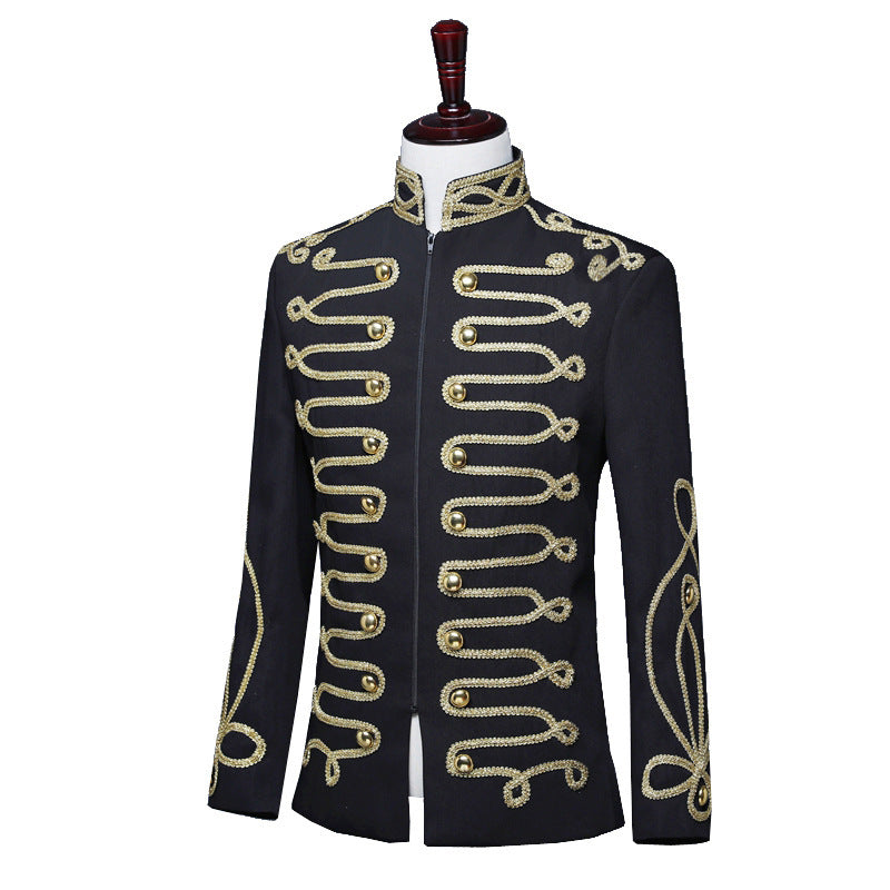 Black Gold Inlaid Zipper Men's Court Army Dress