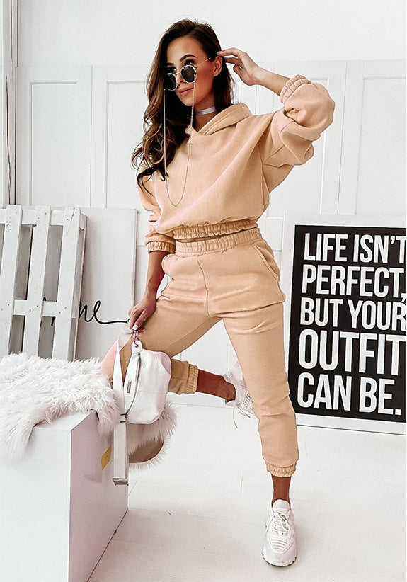 Fashion Sports Hooded Long-sleeved Trousers Two-piece Suit