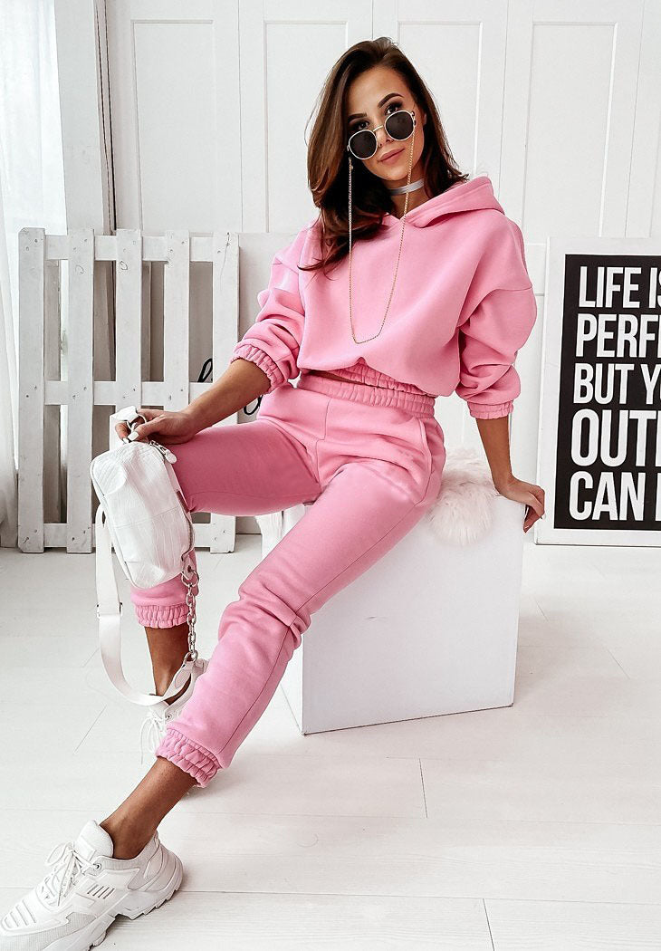 Fashion Sports Hooded Long-sleeved Trousers Two-piece Suit