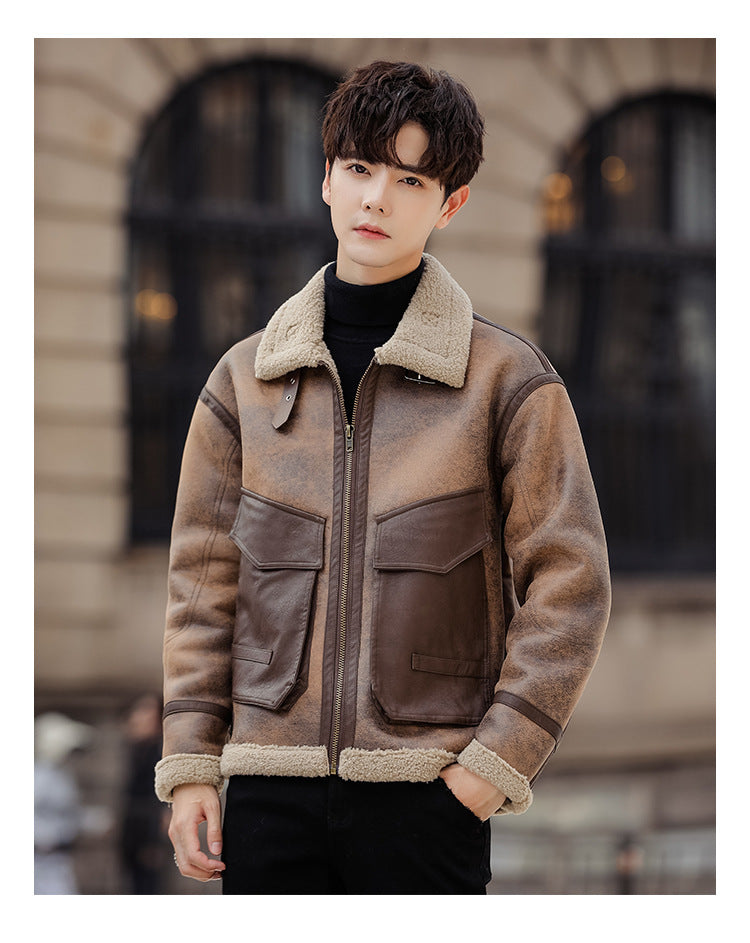 Leather And Fur Casual Coat For Men