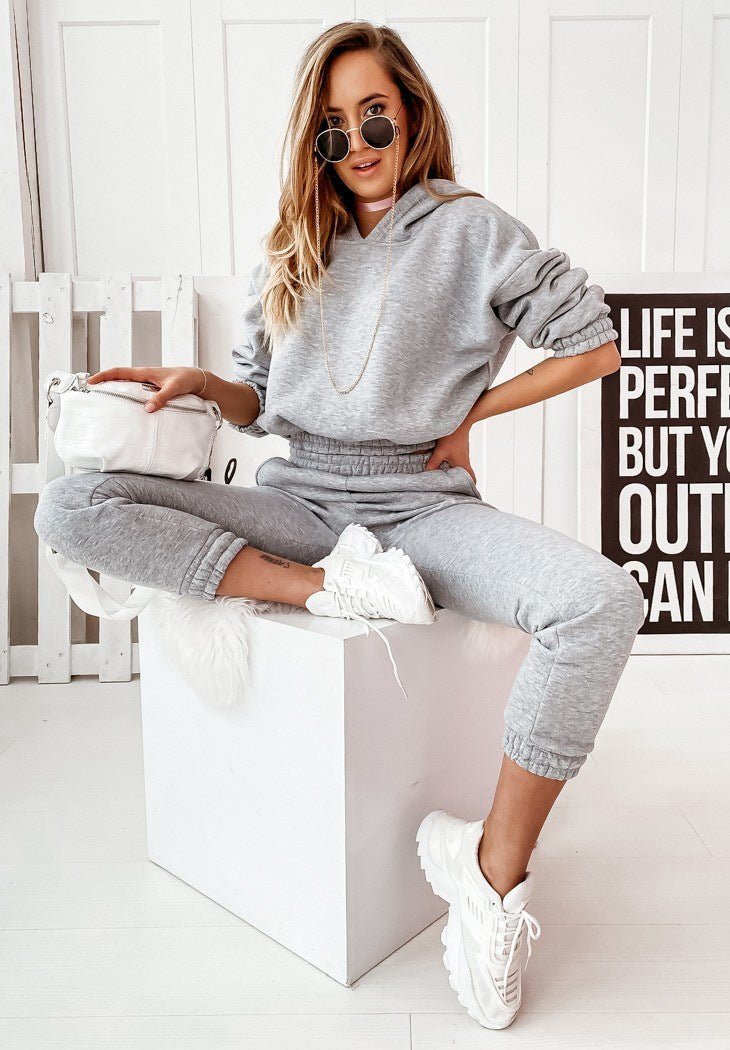 Fashion Sports Hooded Long-sleeved Trousers Two-piece Suit